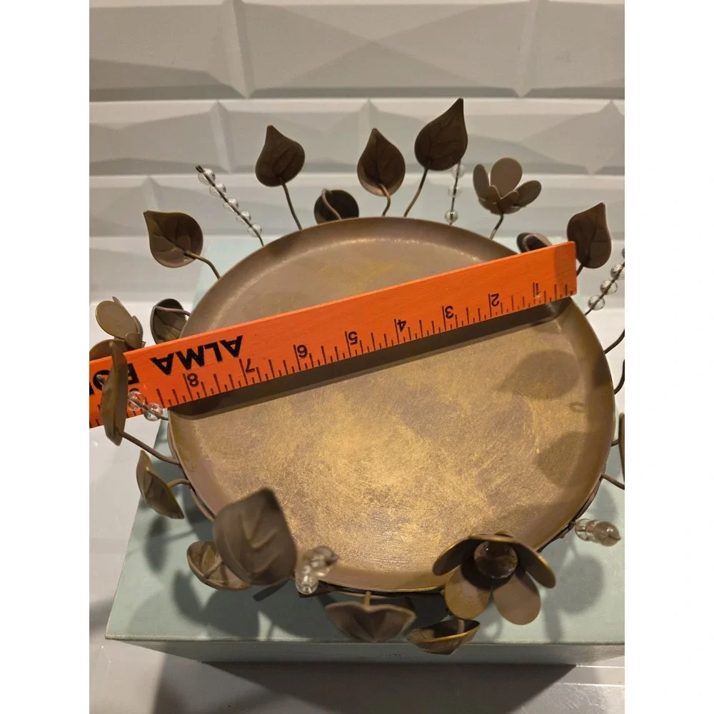 Partylite #3302 Golden Leaves 3-Wick Metal Bronze Color Candle Holder Tray - Picture 7 of 9